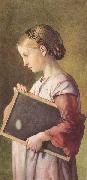 Charles west cope RA Girl holding a Slate (mk46) oil painting